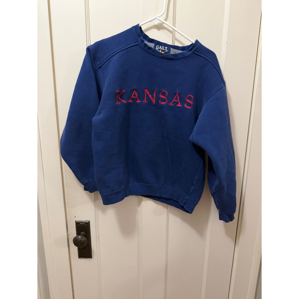 Vintage Galt Crew Kansas Sweatshirt Blue Embroidered Pullover Small Collegiate
